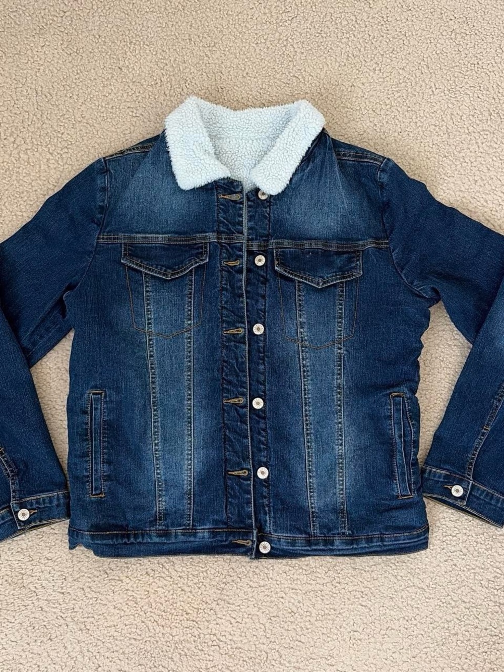 Sherpa-Lined Denim Jacket - Dark Blue